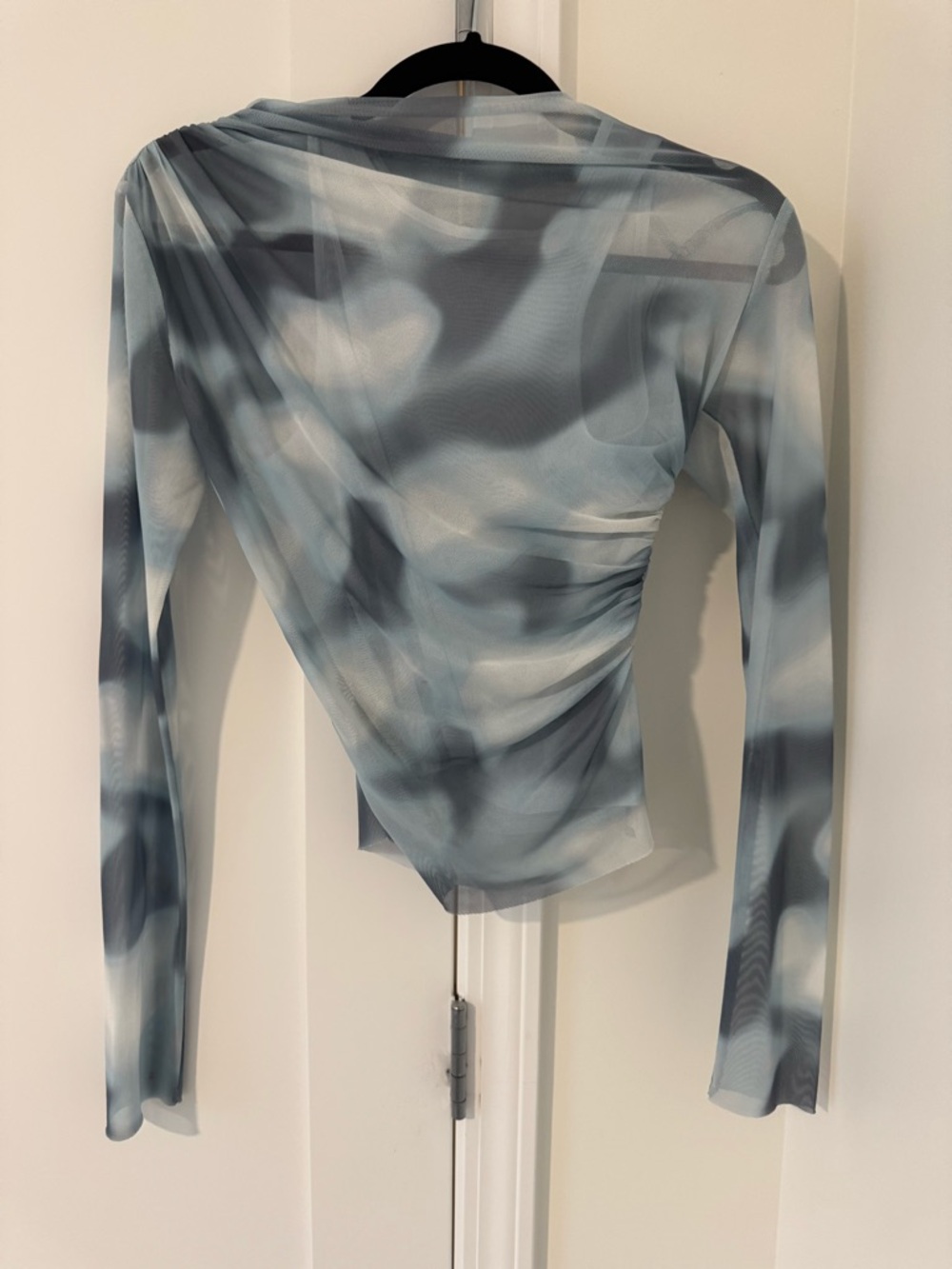 Zara Blue Marble Sheer Long-Sleeve Twist Top